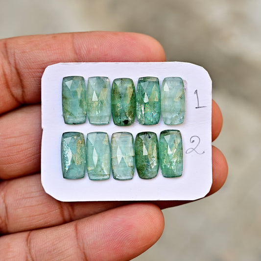 Paquete de piedras preciosas de cianita verde bio de 39,85 cts con corte rosa, cabujón de 8 x 14 mm a 9 x 12 mm, forma ovalada, grado AA (10 unidades en total)