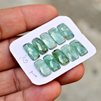 Green Kyanite Rose Cut Rectangle Shape 7x14mm AA Grade Gemstone Strip - Total 5 Pcs in One Strip