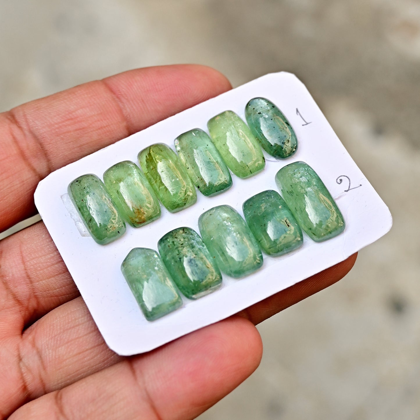 Green Kyanite Cabochons Rectangle Shape 8mm-19mm AA Grade Gemstone Strip - Total 5 Pcs in One Strip