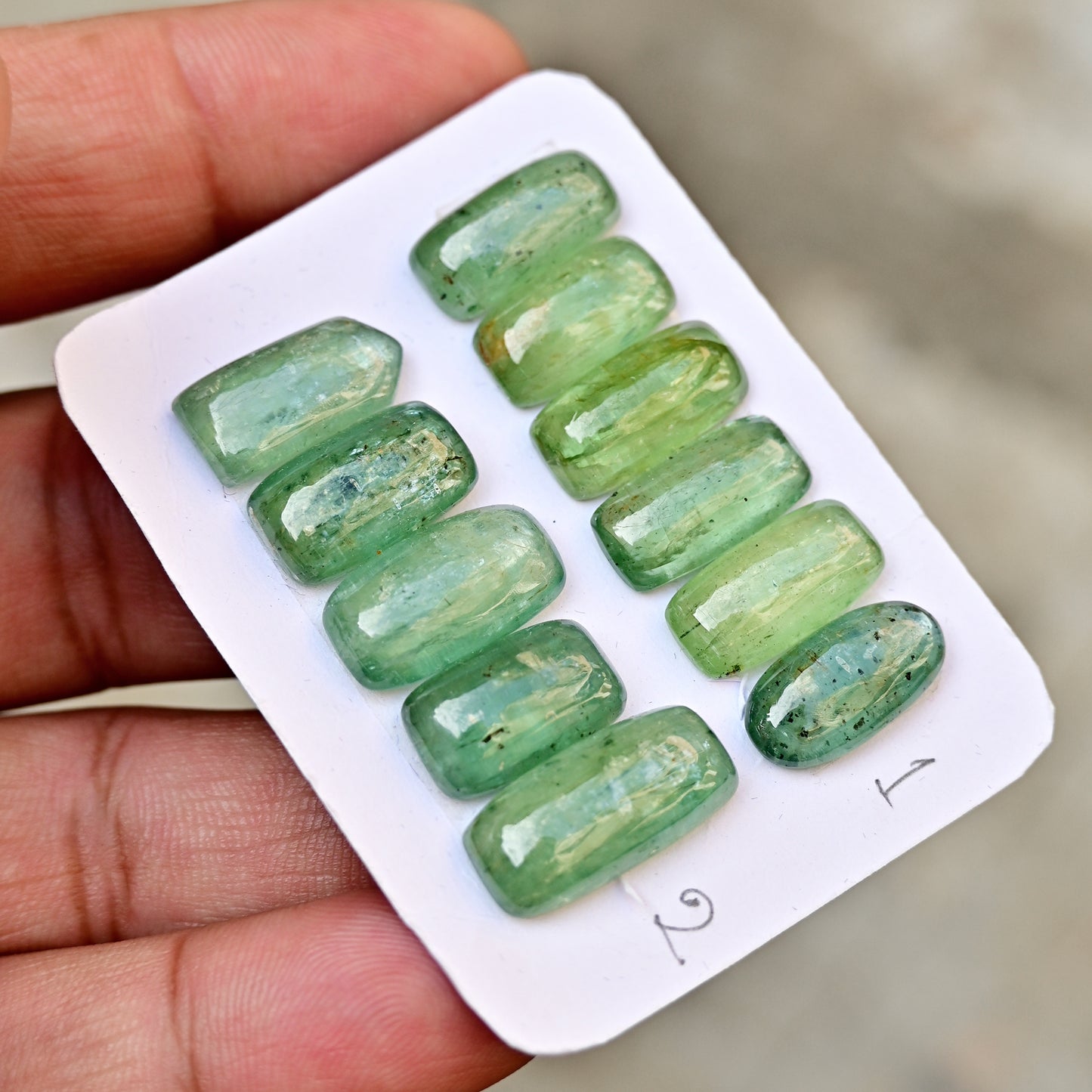 Green Kyanite Cabochons Rectangle Shape 8mm-19mm AA Grade Gemstone Strip - Total 5 Pcs in One Strip