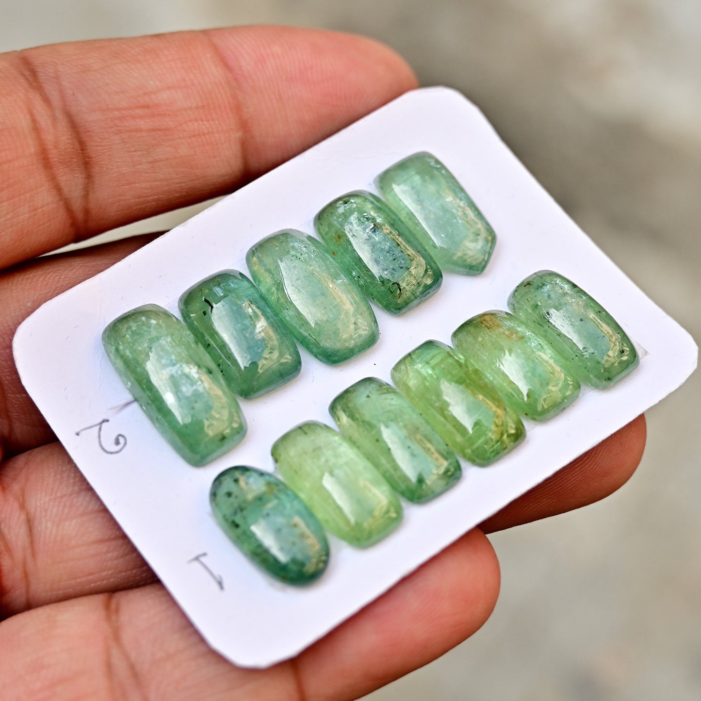 Green Kyanite Cabochons Rectangle Shape 8mm-19mm AA Grade Gemstone Strip - Total 5 Pcs in One Strip