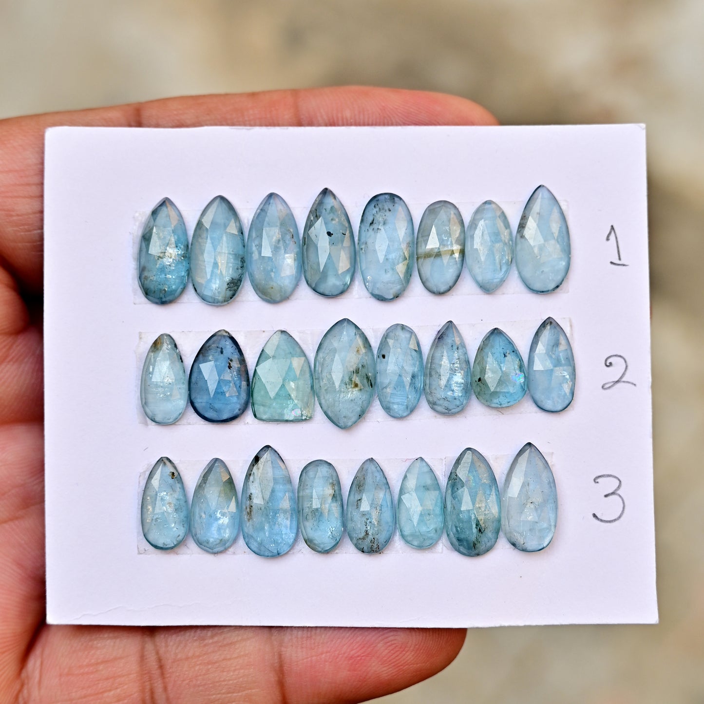 Aquamarine Kyanite 6x12mm,7x14mm Rose Cut Mix Shape AA Grade Gemstone Strip - Total 8 Pcs in one Strip