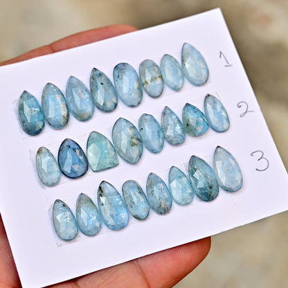 Aquamarine Kyanite 6x12mm,7x14mm Rose Cut Mix Shape AA Grade Gemstone Strip - Total 8 Pcs in one Strip