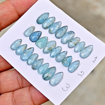 Aquamarine Kyanite 6x12mm,7x14mm Rose Cut Mix Shape AA Grade Gemstone Strip - Total 8 Pcs in one Strip