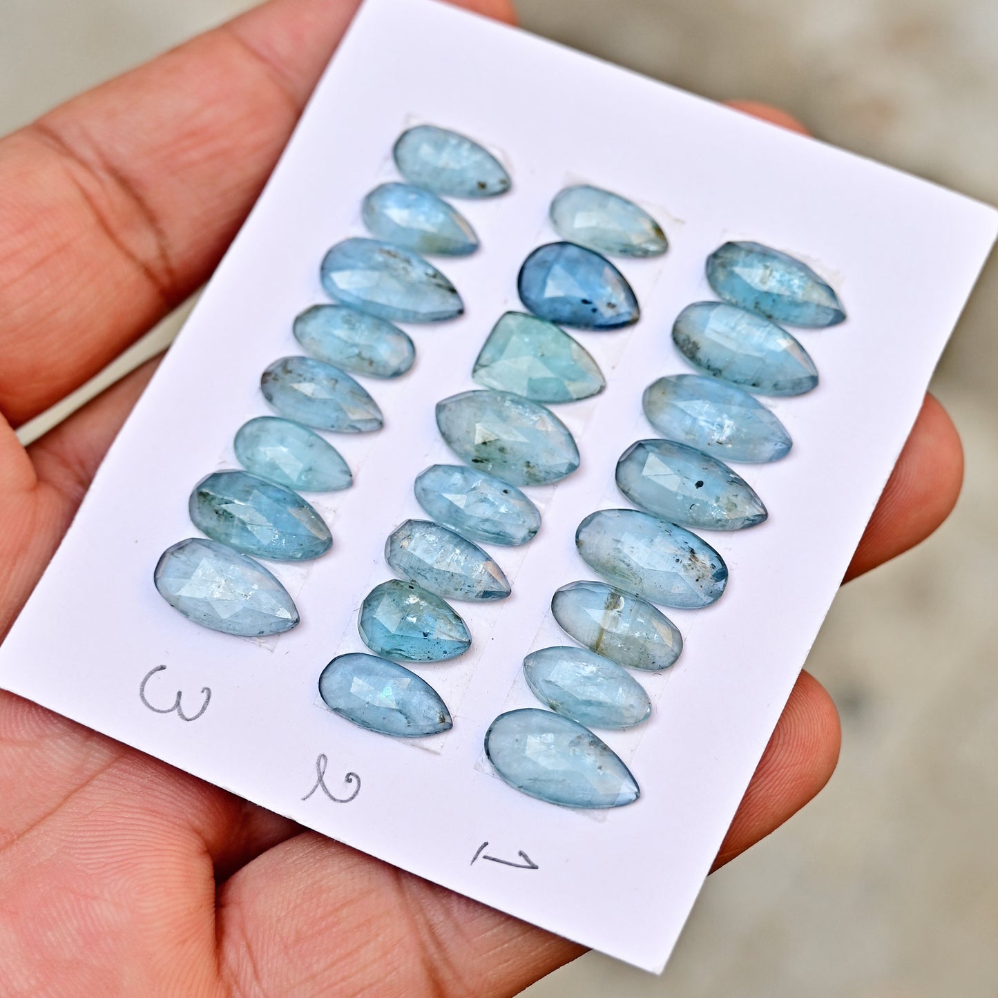 Aquamarine Kyanite 6x12mm,7x14mm Rose Cut Mix Shape AA Grade Gemstone Strip - Total 8 Pcs in one Strip