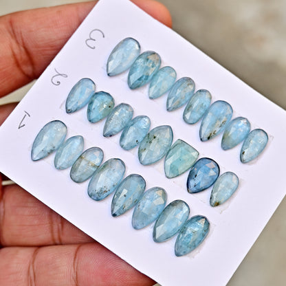 Aquamarine Kyanite 6x12mm,7x14mm Rose Cut Mix Shape AA Grade Gemstone Strip - Total 8 Pcs in one Strip