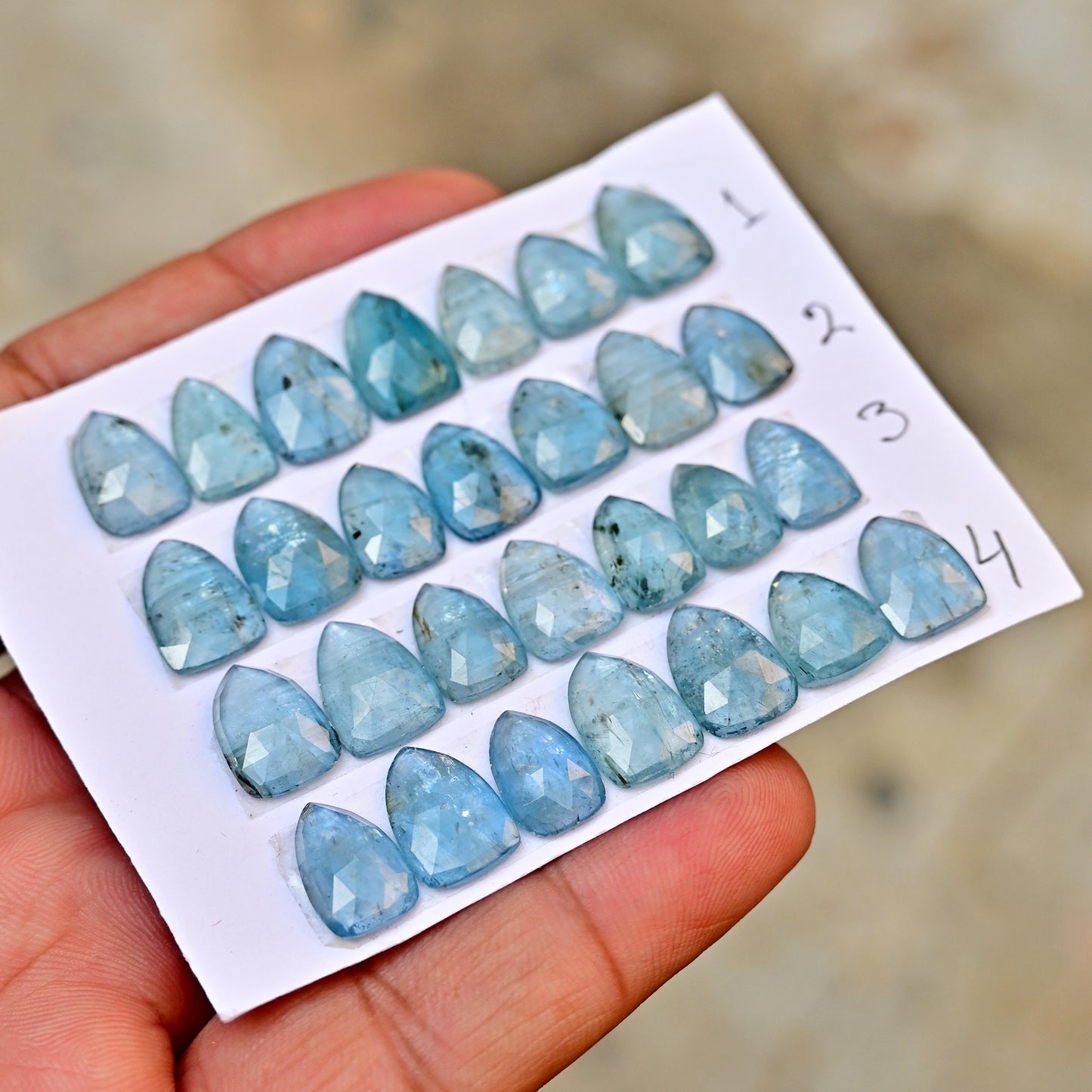 Aquamarine Kyanite 9x13mm,8x12mm Rose Cut Triangle Shape AA Grade Gemstone Strip - Total 6 Pcs in one Strip