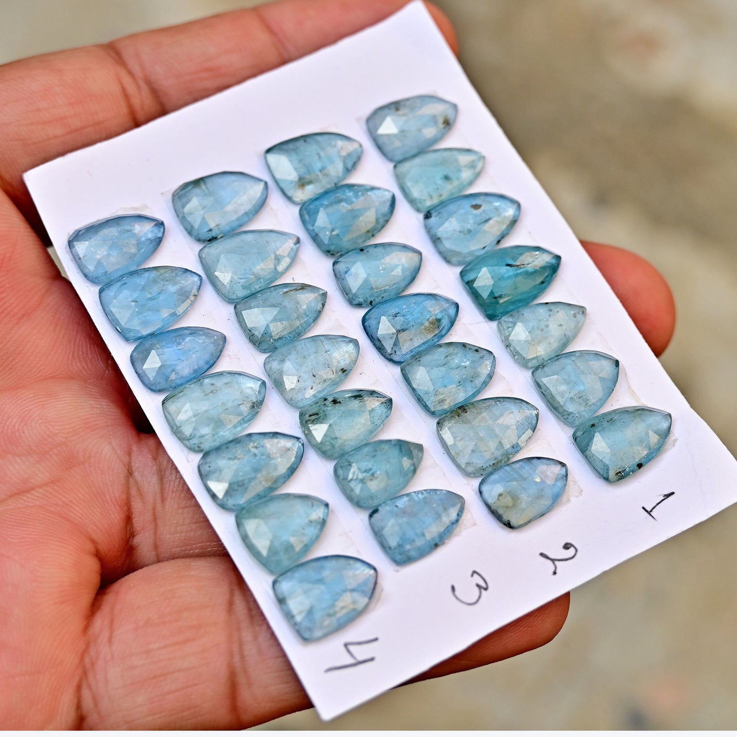 Aquamarine Kyanite 9x13mm,8x12mm Rose Cut Triangle Shape AA Grade Gemstone Strip - Total 6 Pcs in one Strip