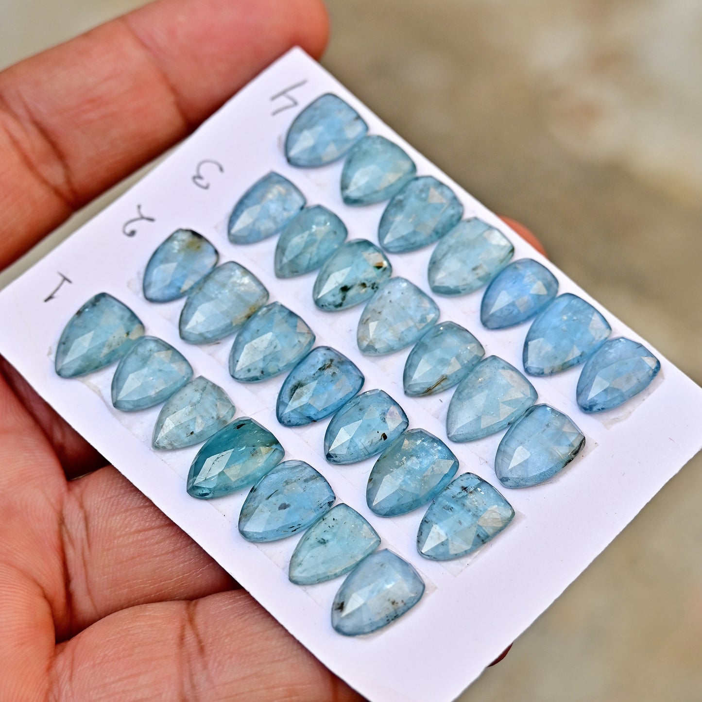 Aquamarine Kyanite 9x13mm,8x12mm Rose Cut Triangle Shape AA Grade Gemstone Strip - Total 6 Pcs in one Strip