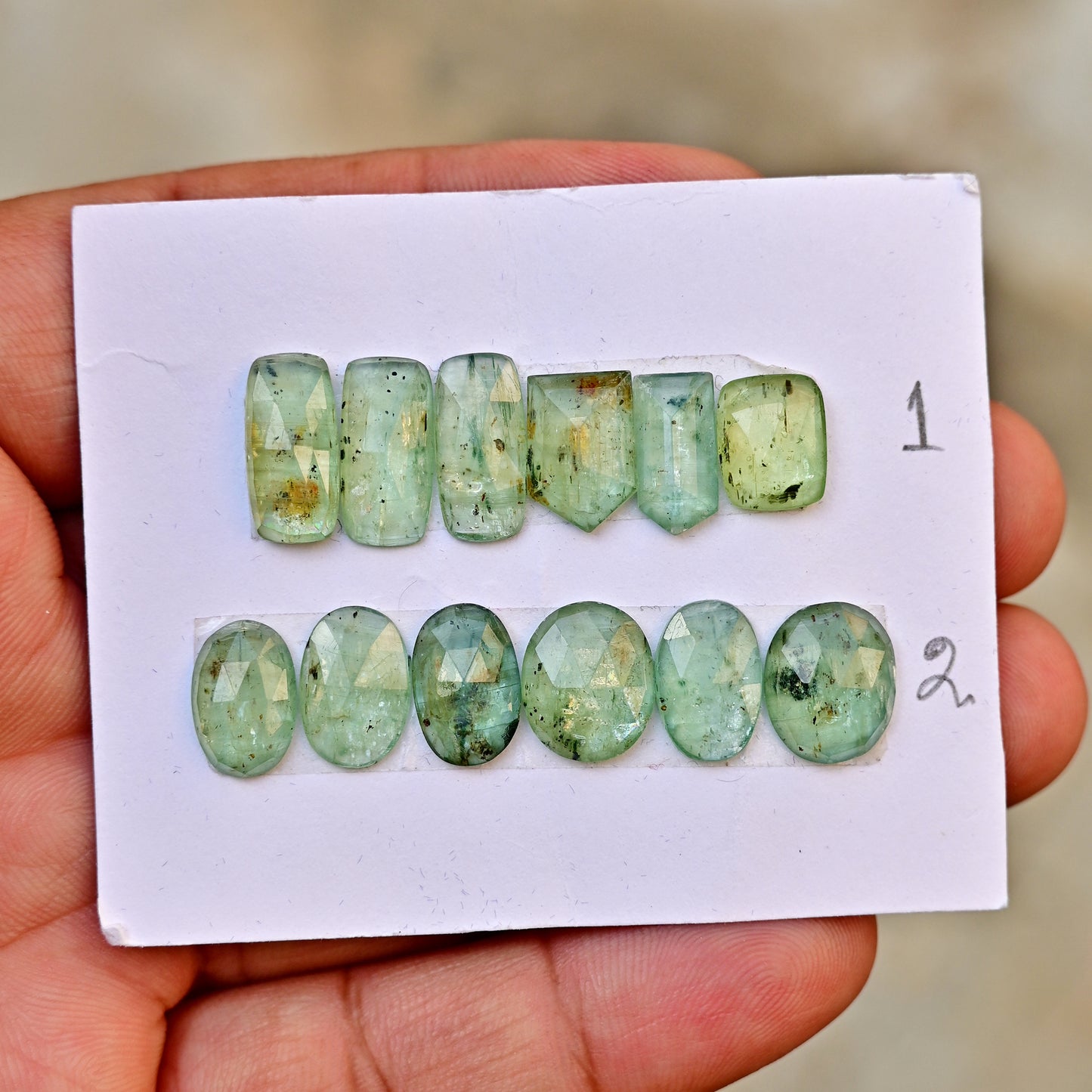 Green Kyanite Cabochons Mix Shape 7x14mm-10x12mm AA Grade Gemstone Strip - Total 6 Pcs in One Strip