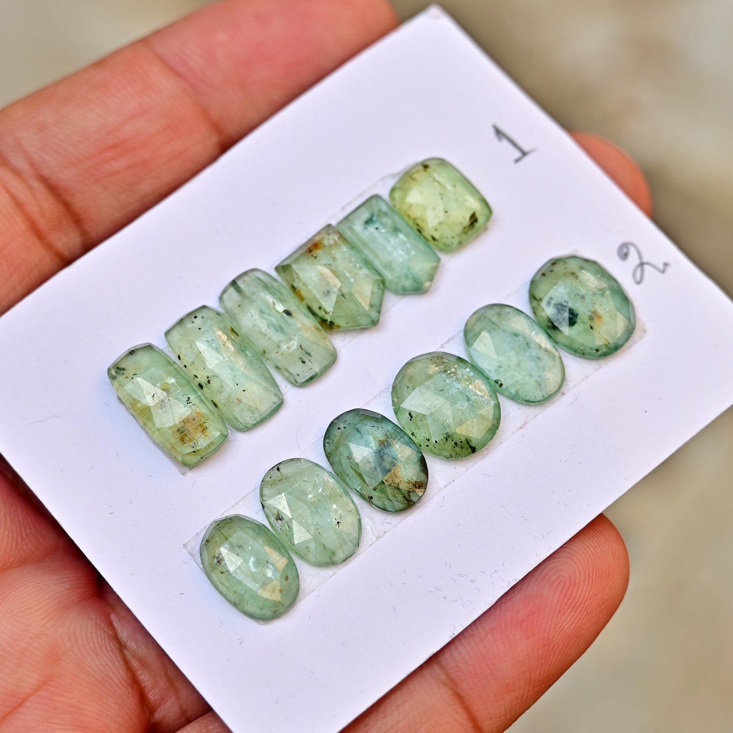 Green Kyanite Cabochons Mix Shape 7x14mm-10x12mm AA Grade Gemstone Strip - Total 6 Pcs in One Strip