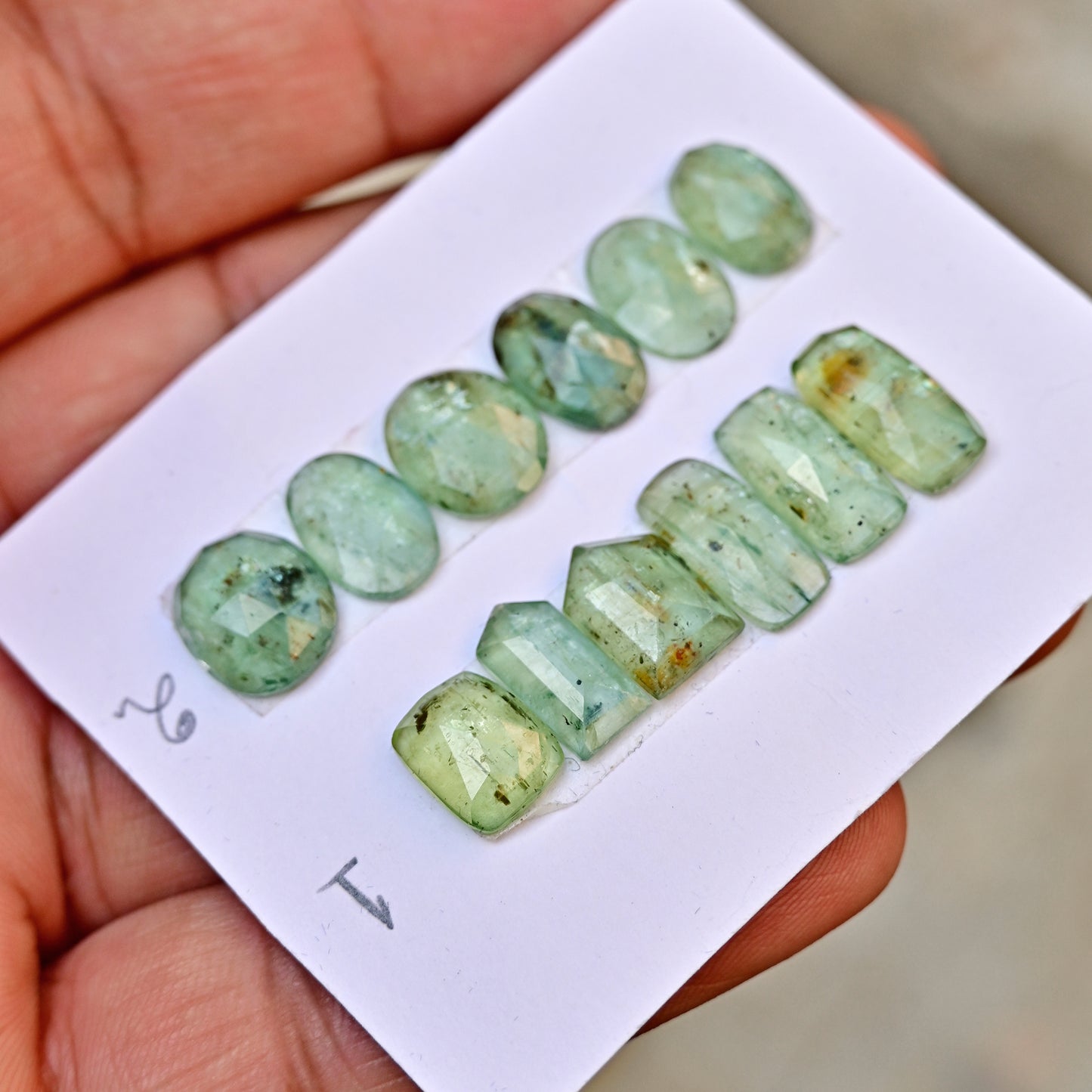 Green Kyanite Cabochons Mix Shape 7x14mm-10x12mm AA Grade Gemstone Strip - Total 6 Pcs in One Strip