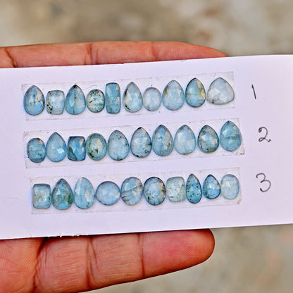 35,60 ct. Aquamarin-Kyanit, 6 x 12 mm, Rosenschliff, Baguetteform, Edelsteinklasse AA, Paket – insgesamt 15 Stück.