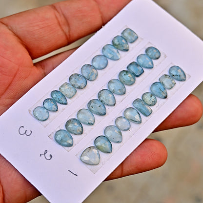 35,60 ct. Aquamarin-Kyanit, 6 x 12 mm, Rosenschliff, Baguetteform, Edelsteinklasse AA, Paket – insgesamt 15 Stück.