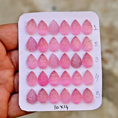 Pink Monalisa Carving 10-14mm Pear Shape AA Grade Gemstone Strip-Total 6 Pcs in One