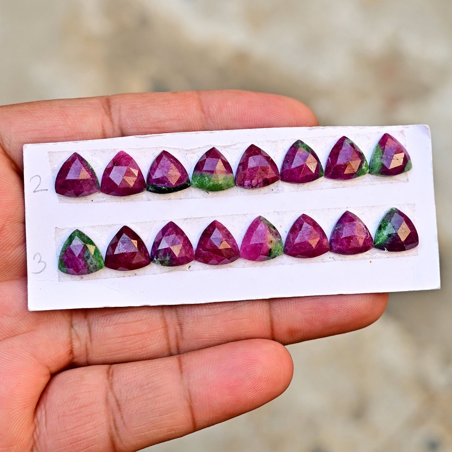 Ruby zoisite Rose Cut Trillian Shape 10x10mm, AA Grade Gemstone Strip - Total 8 Pcs