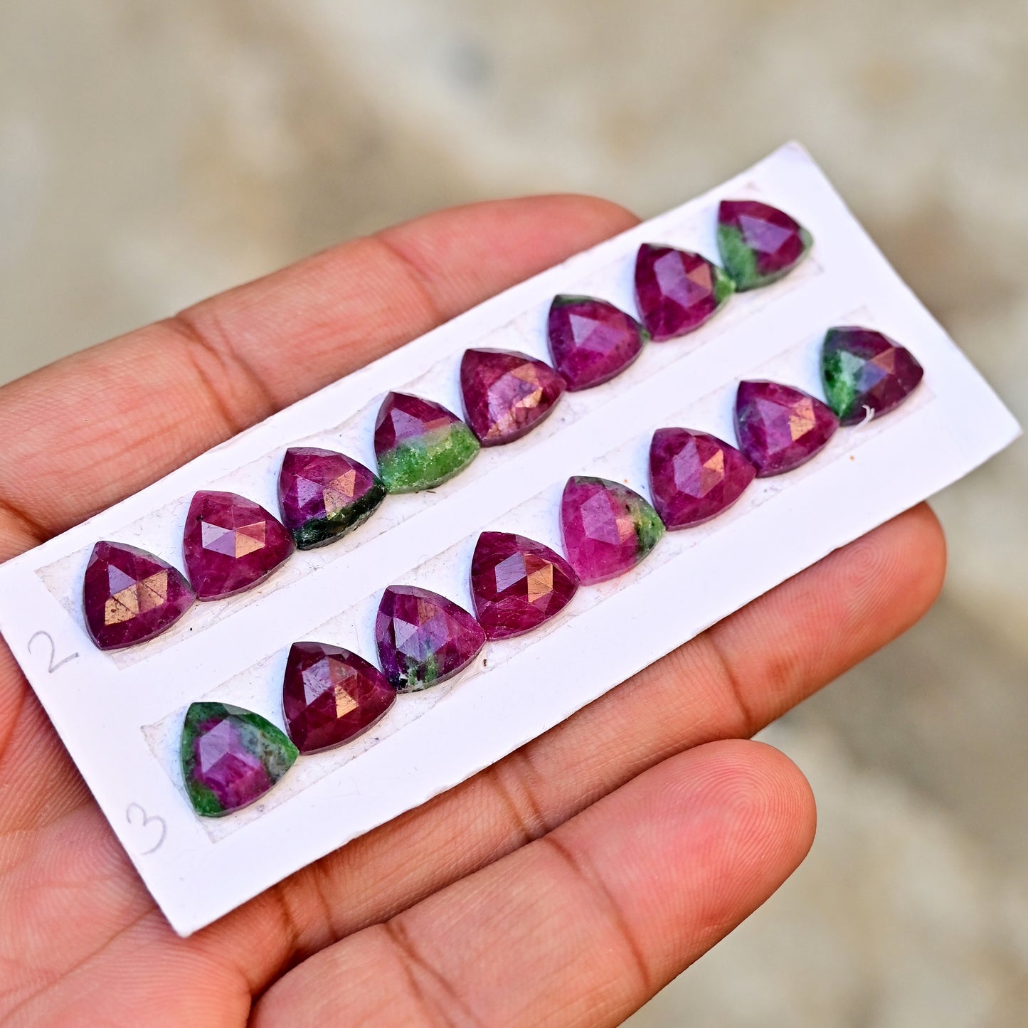 Ruby zoisite Rose Cut Trillian Shape 10x10mm, AA Grade Gemstone Strip - Total 8 Pcs