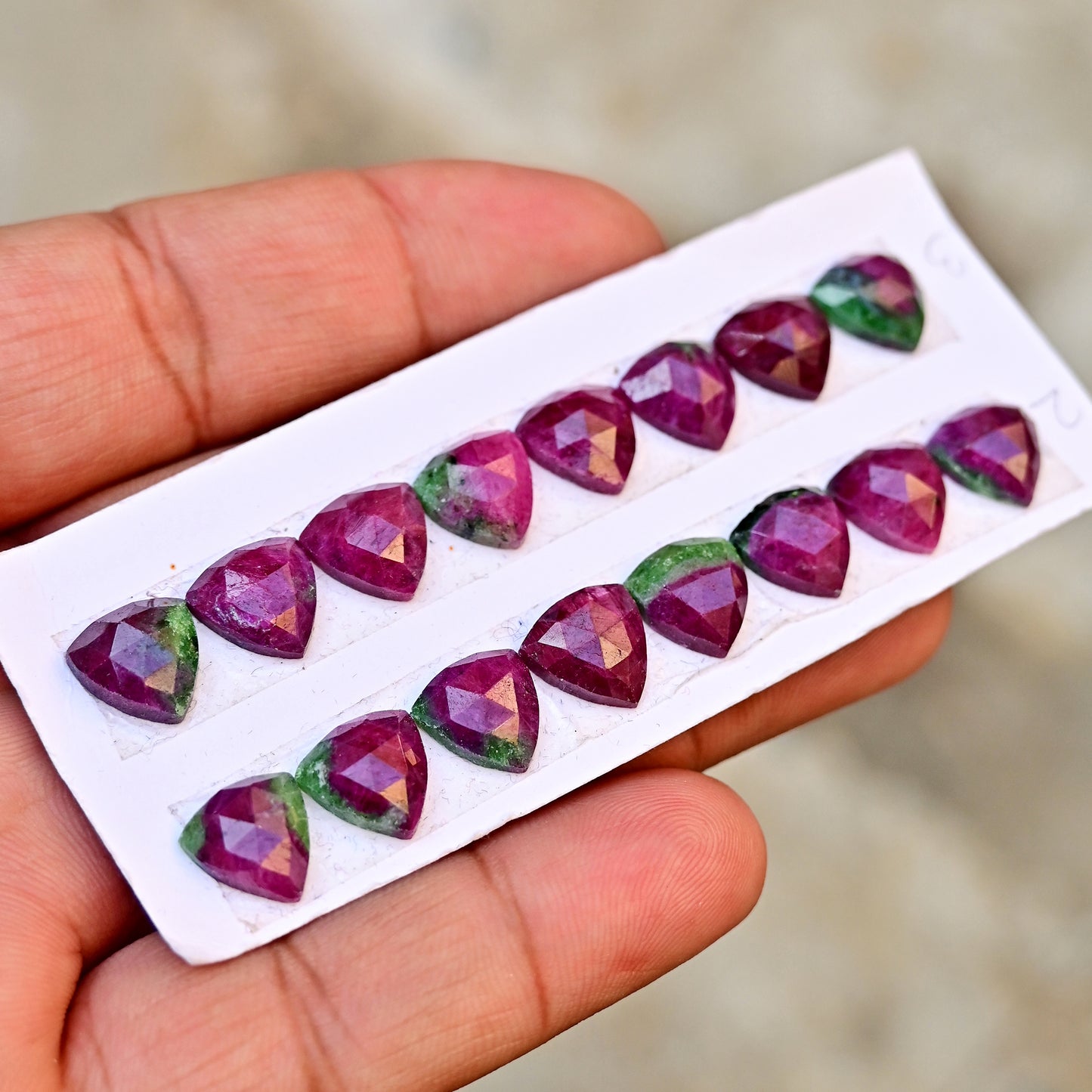 Ruby zoisite Rose Cut Trillian Shape 10x10mm, AA Grade Gemstone Strip - Total 8 Pcs