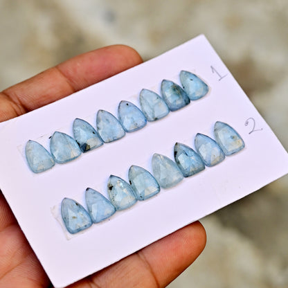 Aquamarine Kyanite 8x12mm Rose Cut Triangle Shape AA Grade Gemstone Strip - Total 8 Pcs in one Strip