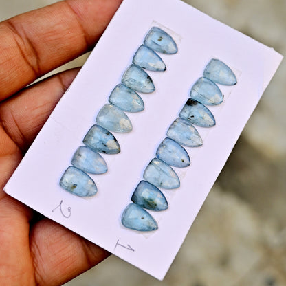 Aquamarine Kyanite 8x12mm Rose Cut Triangle Shape AA Grade Gemstone Strip - Total 8 Pcs in one Strip