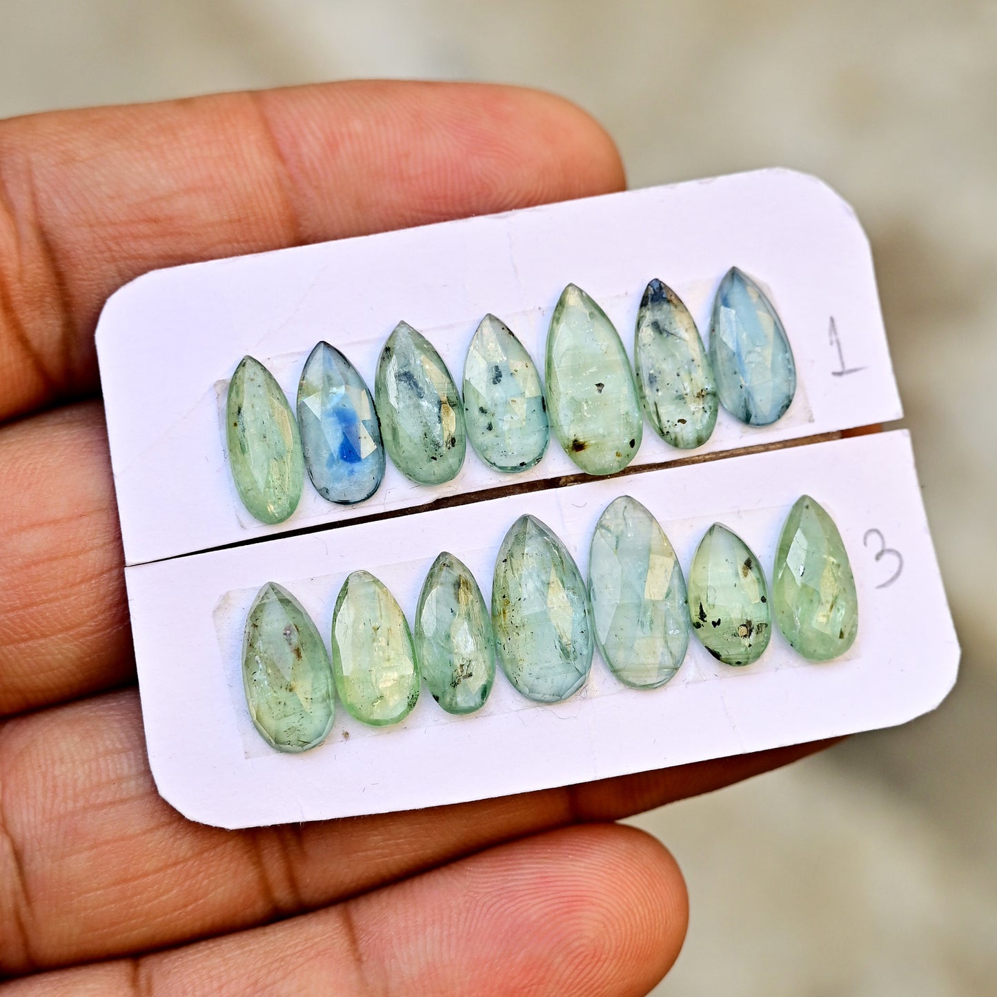 Green Kyanite Cabochons Pear Shape 5x12mm-7x14mm AA Grade Gemstone Strip - Total 7 Pcs in One Strip