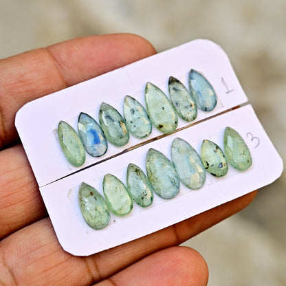 Green Kyanite Cabochons Pear Shape 5x12mm-7x14mm AA Grade Gemstone Strip - Total 7 Pcs in One Strip