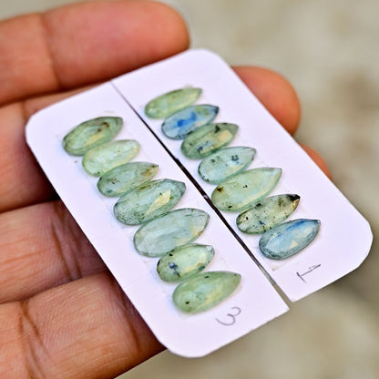 Green Kyanite Cabochons Pear Shape 5x12mm-7x14mm AA Grade Gemstone Strip - Total 7 Pcs in One Strip