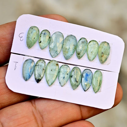 Green Kyanite Cabochons Pear Shape 5x12mm-7x14mm AA Grade Gemstone Strip - Total 7 Pcs in One Strip