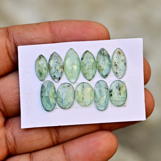 Paquete de piedras preciosas de cianita verde bio de 39,85 cts con corte rosa, cabujón de 8 x 14 mm a 9 x 12 mm, forma ovalada, grado AA (10 unidades en total)