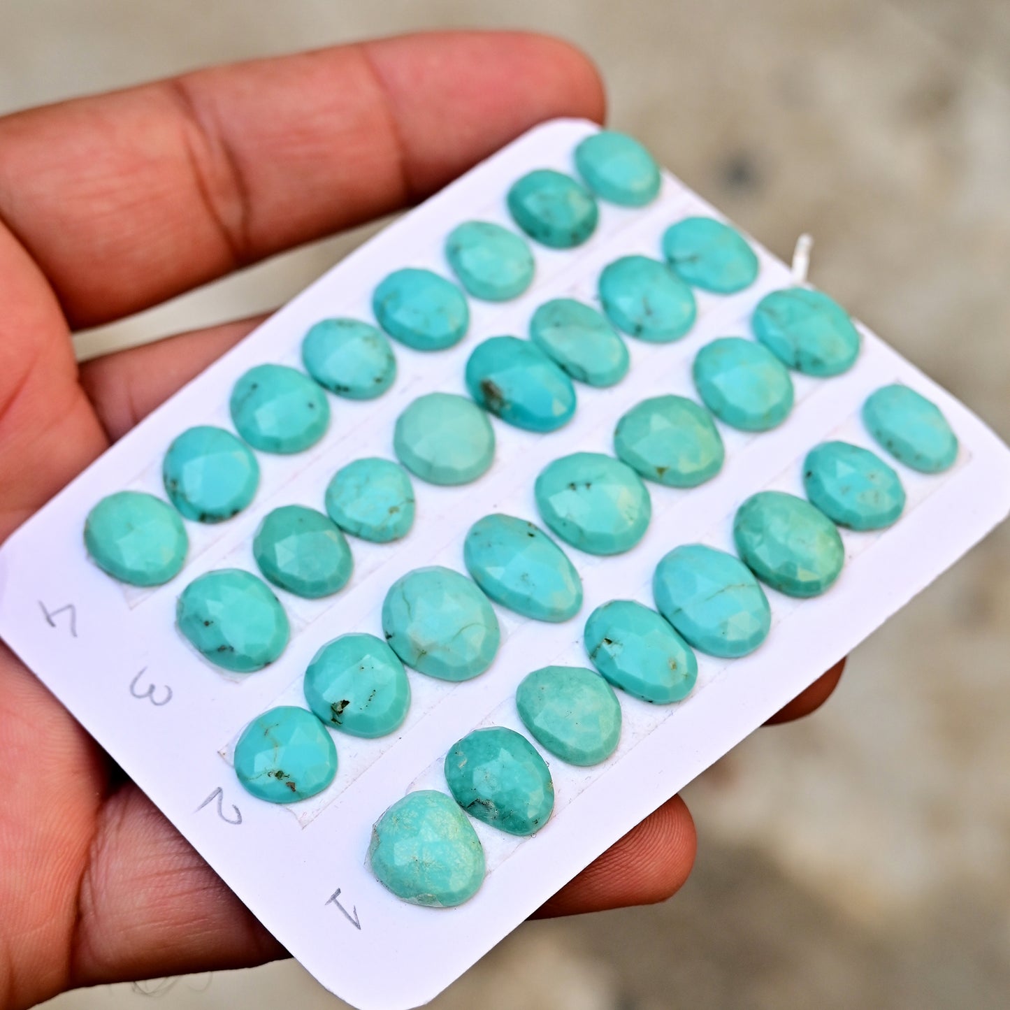 Loose Strip Of Kingman Turquoise Rosecut Oval shape 10mm-14mm AA Grade Strip Set -Total 8 Pcs in one strip