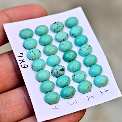 Loose Strip Of Kingman Turquoise Rosecut Oval shape 7x9mm AA Grade Strip Set -Total 7 Pcs in one strip