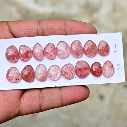 Strawberry Quartz Set  Rose Cut Freeform Shape  9mm-15mm  AA Grade Gemstone Strip Set -Total 8 Pcs in one strip