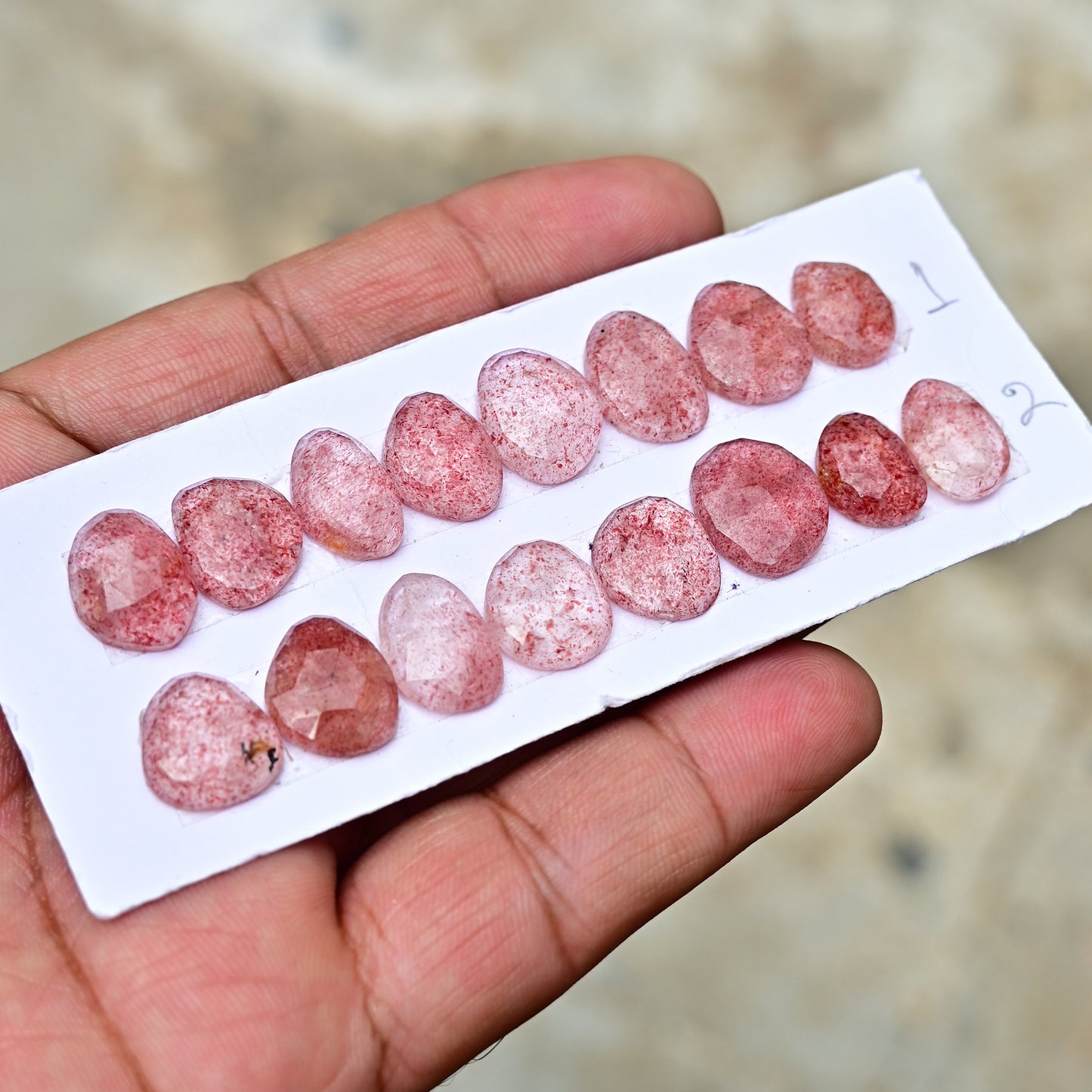 Strawberry Quartz Set  Rose Cut Freeform Shape  9mm-15mm  AA Grade Gemstone Strip Set -Total 8 Pcs in one strip