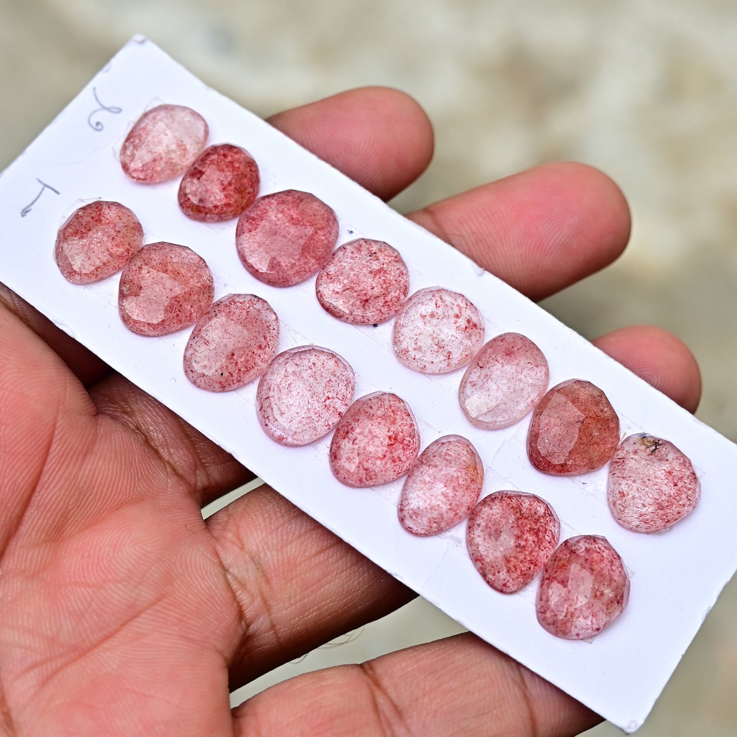 Strawberry Quartz Set  Rose Cut Freeform Shape  9mm-15mm  AA Grade Gemstone Strip Set -Total 8 Pcs in one strip