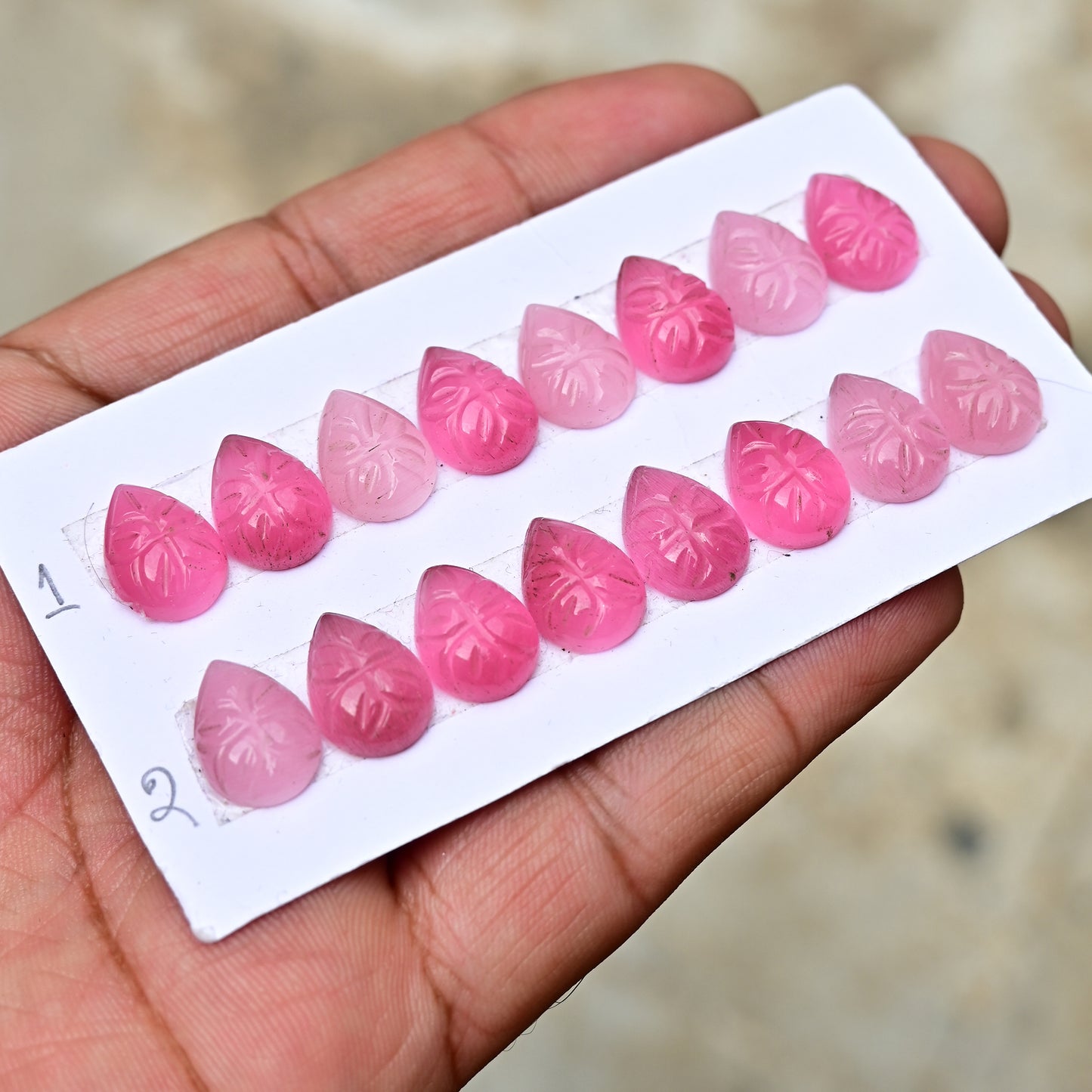 Pink Monalisa Carving 10-14mm Pear Shape AA Grade Gemstone Strip-Total 8 Pcs in One