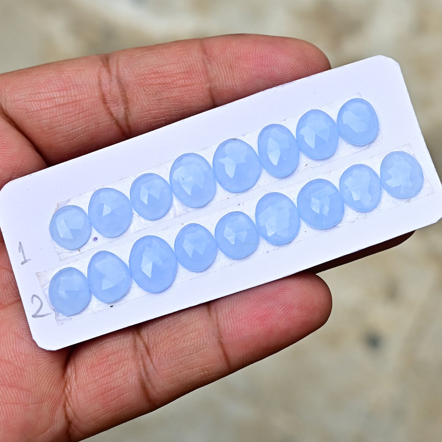 Blue Chalcedony Rose Cut Freeform Shape AA Grade Gemstone Strip Set-Total 8 Pcs in one