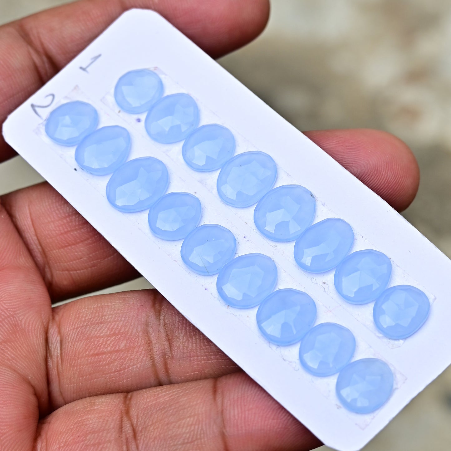 Blue Chalcedony Rose Cut Freeform Shape AA Grade Gemstone Strip Set-Total 8 Pcs in one