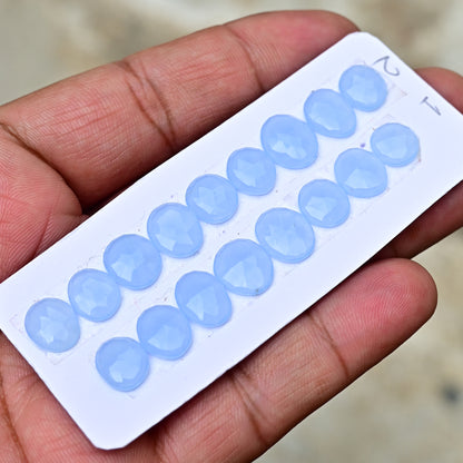 Blue Chalcedony Rose Cut Freeform Shape AA Grade Gemstone Strip Set-Total 8 Pcs in one