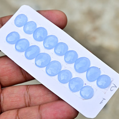 Blue Chalcedony Rose Cut Freeform Shape AA Grade Gemstone Strip Set-Total 8 Pcs in one