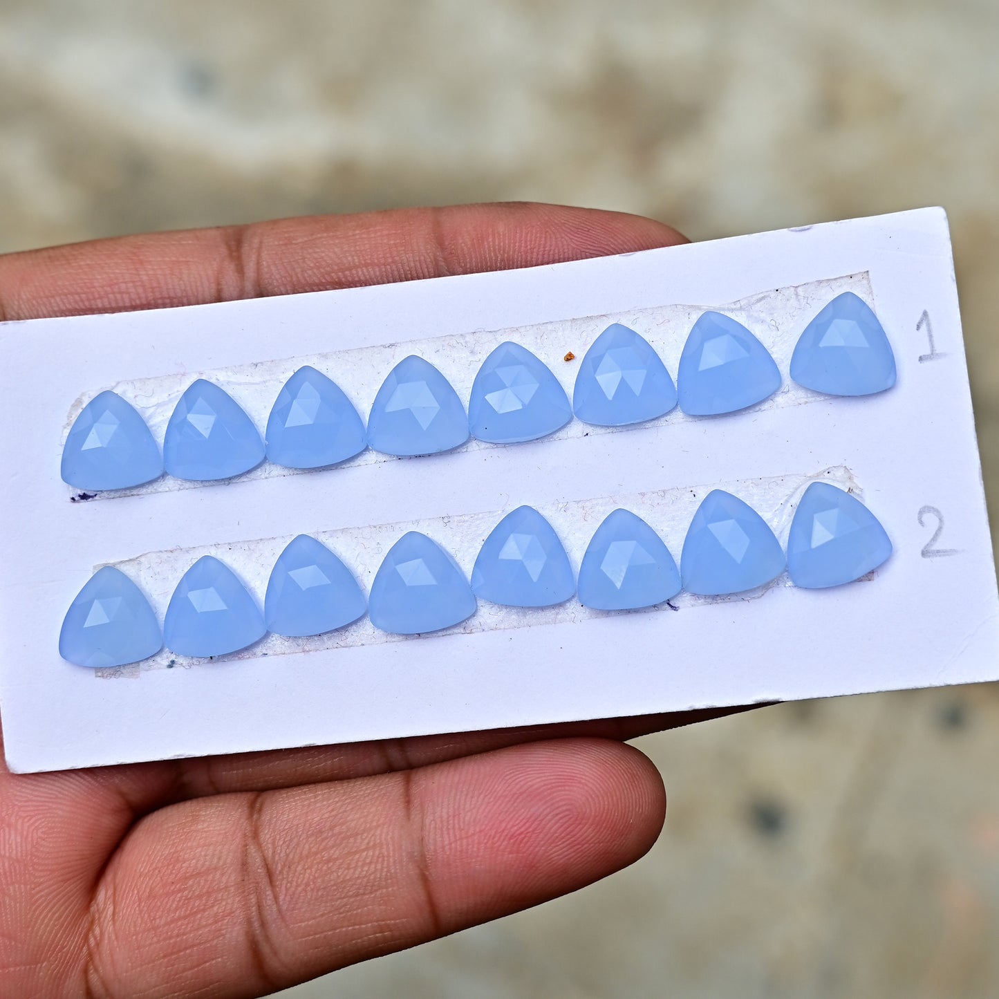 Blue Chalcedony Rose Cut Trillian Shape 10mm x 10mm AA Grade Gemstone Strip Set-Total 8 Pcs in one Strip