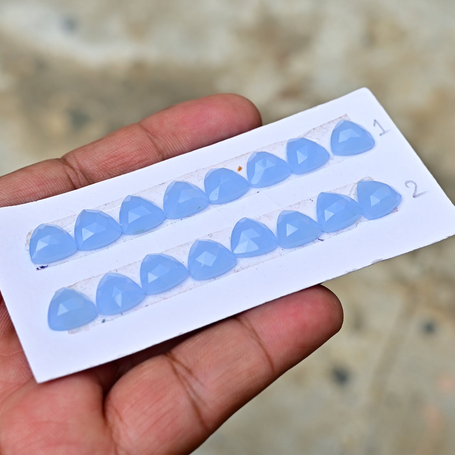 Blue Chalcedony Rose Cut Trillian Shape 10mm x 10mm AA Grade Gemstone Strip Set-Total 8 Pcs in one Strip