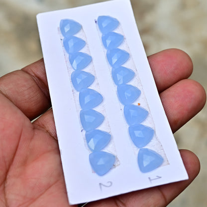 Blue Chalcedony Rose Cut Trillian Shape 10mm x 10mm AA Grade Gemstone Strip Set-Total 8 Pcs in one Strip