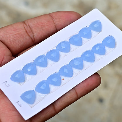 Blue Chalcedony Rose Cut Trillian Shape 10mm x 10mm AA Grade Gemstone Strip Set-Total 8 Pcs in one Strip