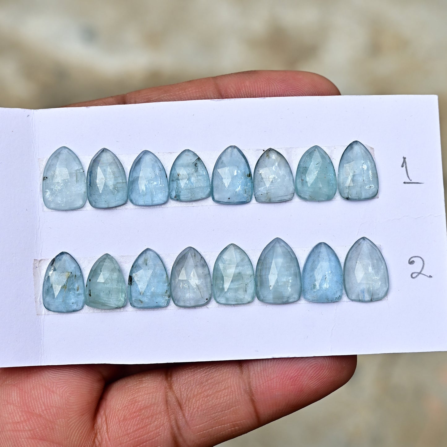 Aquamarine Kyanite 10x14mm Rose Cut Triangle Shape AA Grade Gemstone Strip - Total 8 Pcs in one Strip