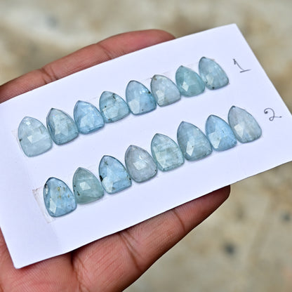 Aquamarine Kyanite 10x14mm Rose Cut Triangle Shape AA Grade Gemstone Strip - Total 8 Pcs in one Strip