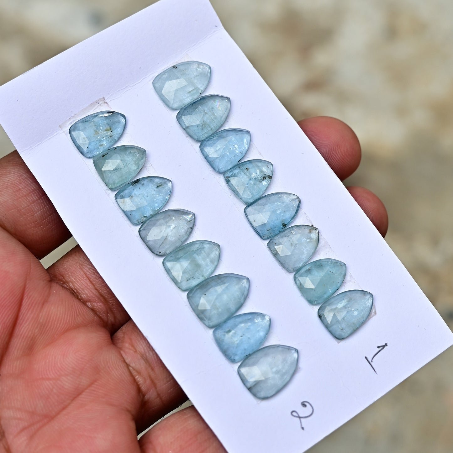 Aquamarine Kyanite 10x14mm Rose Cut Triangle Shape AA Grade Gemstone Strip - Total 8 Pcs in one Strip