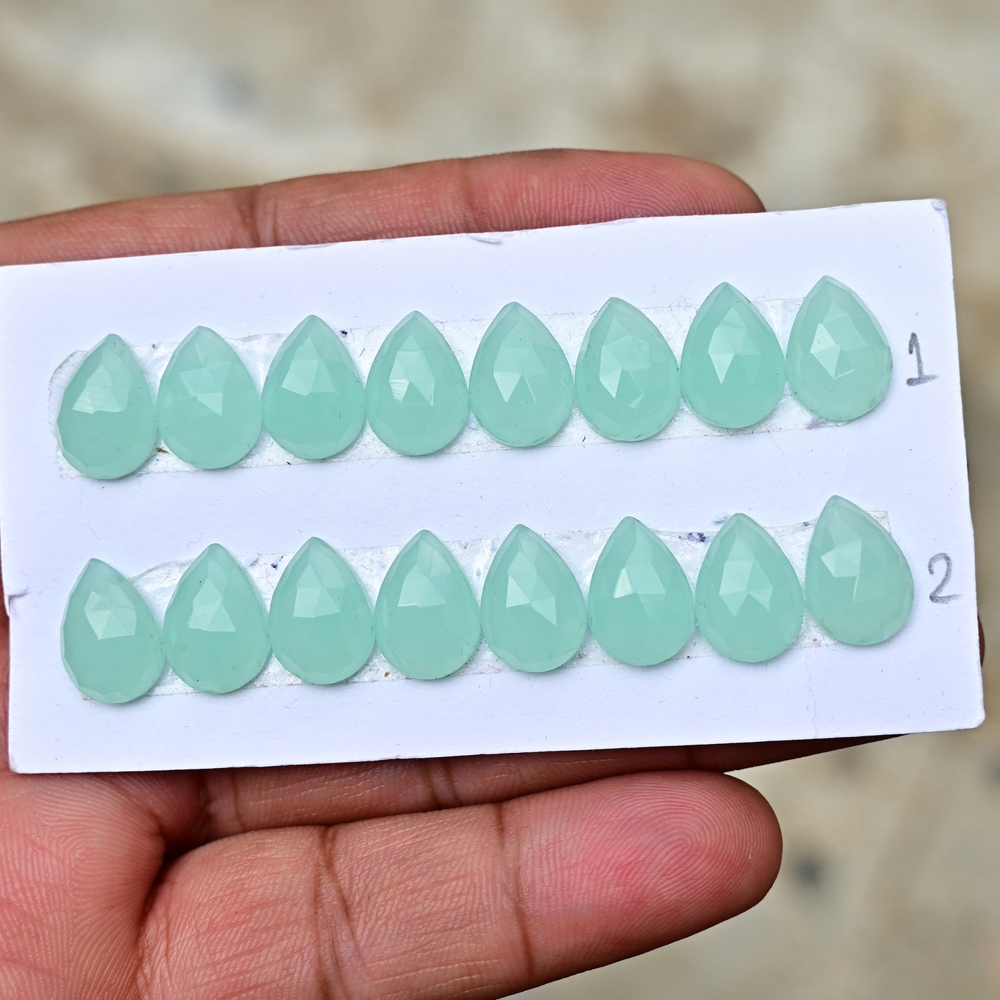 Peru Chalcedony Rose Cut Pear Shape 9mm x 13mm AA Grade Gemstone Strip Set-Total 8 Pcs in one