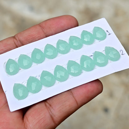 Peru Chalcedony Rose Cut Pear Shape 9mm x 13mm AA Grade Gemstone Strip Set-Total 8 Pcs in one