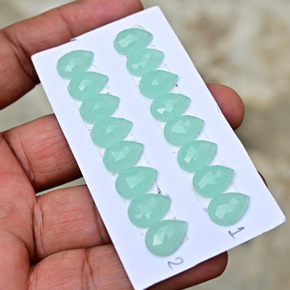 Peru Chalcedony Rose Cut Pear Shape 9mm x 13mm AA Grade Gemstone Strip Set-Total 8 Pcs in one