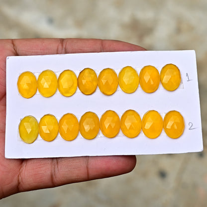 Yellow Chalcedony Oval Shape 10x14mm Rose Cut AA Grade Gemstone Strip Set-Total 8 Pcs in one